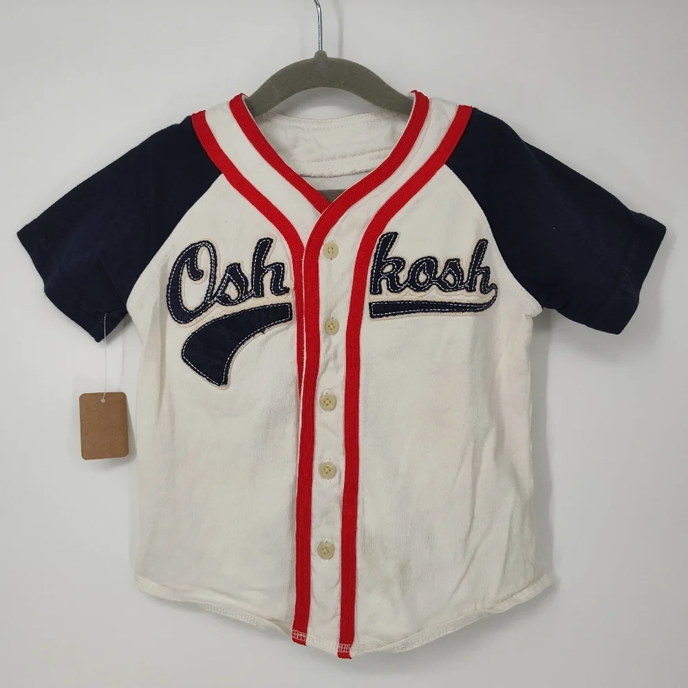 OshKosh B'gosh Kids Jersey Button Down Shirt - Navy, White, and Red Size 3T